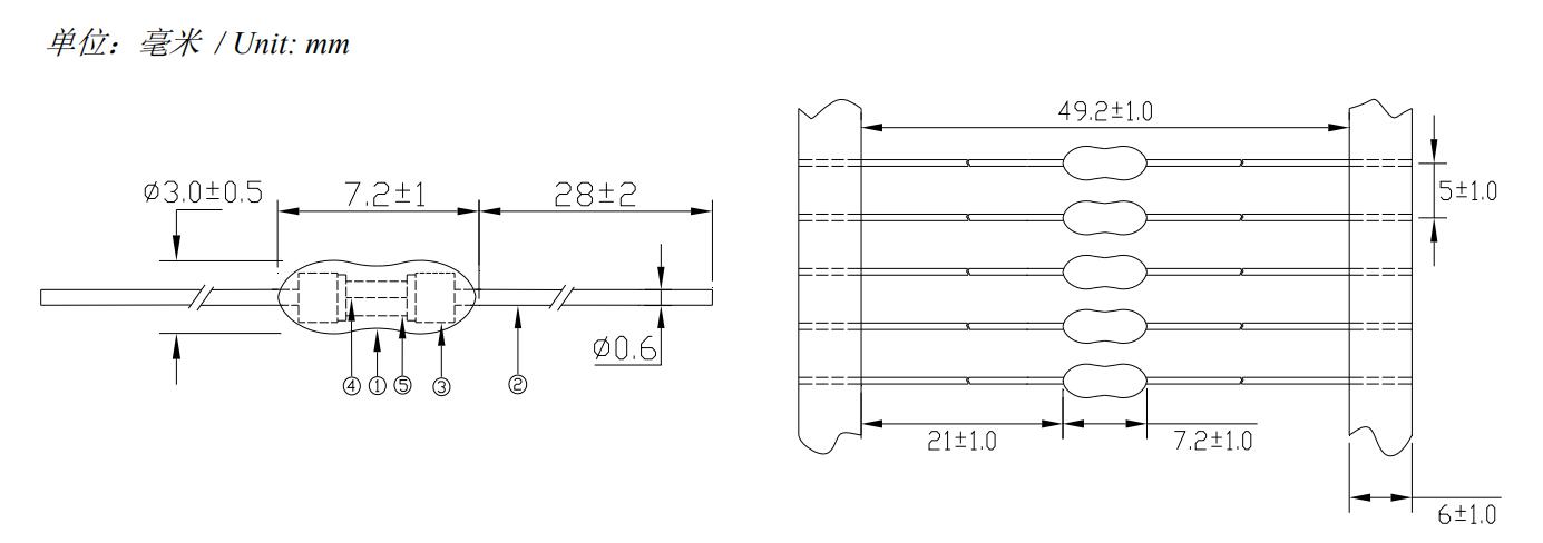 JFP-F電阻式保險(xiǎn)絲尺寸圖