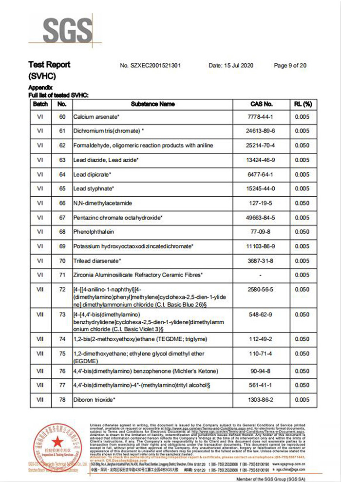 一次性保險絲REACH認證9