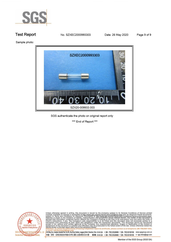 集電通玻璃管保險(xiǎn)絲SGS認(rèn)證報(bào)告